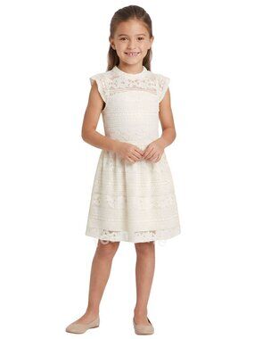 Wonder Nation Girls' Mock Neck Back Zipper Sleeveless Cream Lace Dress  Size 8